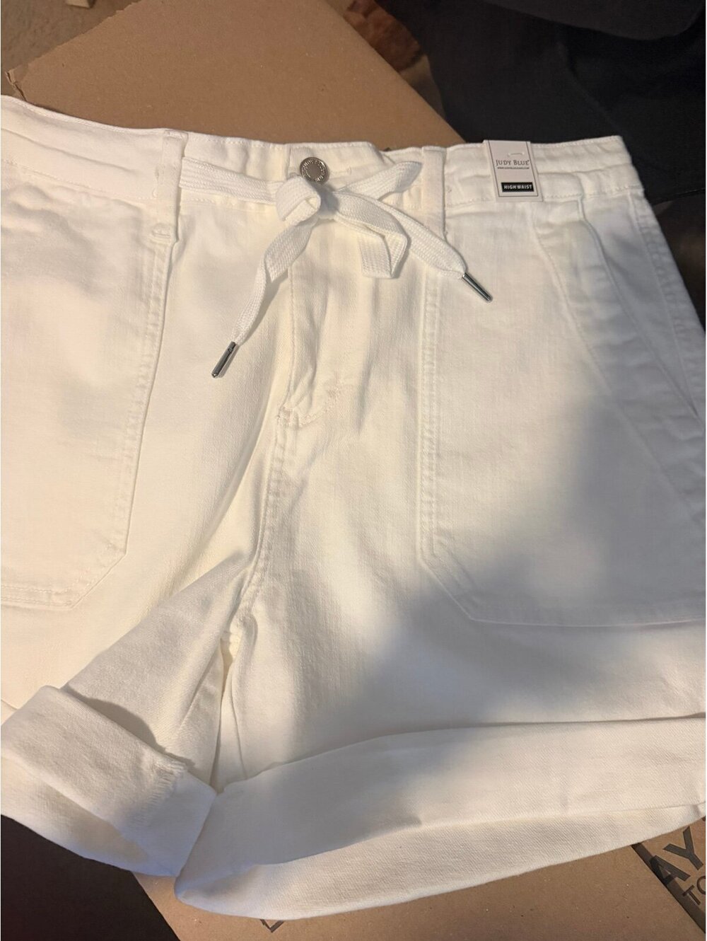 JUDY BLUE WHITE JOGGER HIGH RISE SHORTS REGULAR - Picture 4 of 4